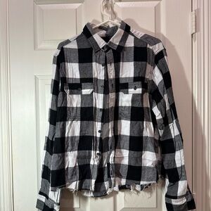 Black and White Plaid Button-Up Shirt